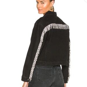 Superdown Raya Rhinestone Fringe Jacket in Washed Black